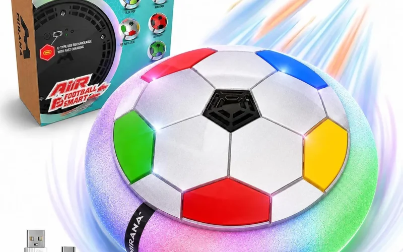Mirana Air Football Smart Toy for Kids | 3-Mode USB Type-C Rechargeable Hover Ball | Indoor Electric Hoverball with LED Lights | Birthday Gift for Boys & Girls 2+ Years (Silver-Rainbow)