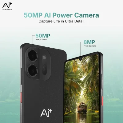 AI+ Pulse 2, 6.745 inch HD+ Display, 4GB RAM, 64GB Storage, 50MP Rear Camera, 6000mAh Battery, Android 16, Black